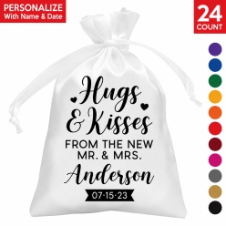 Hugs & Kisses PERSONALIZED Satin Bags - 24 PK
